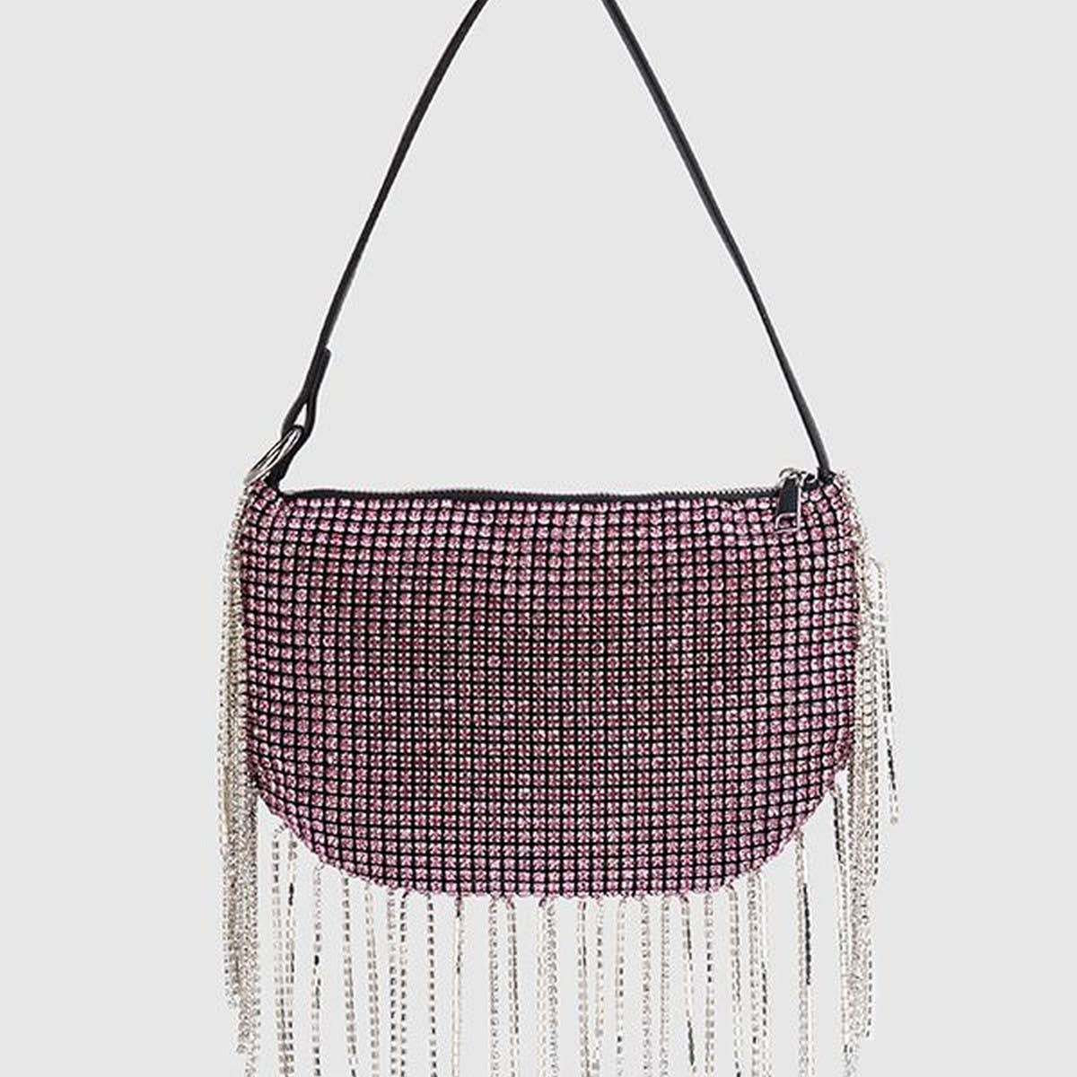 SOFT TURN TASSEL RHINESTONE EVENING TOP HANDBAG_CWAB3606
