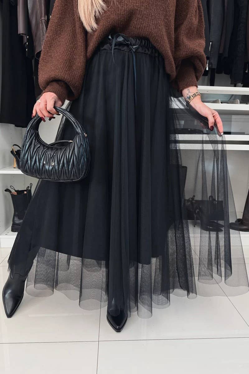 CWBLS136_SOLID COLOR TEMPERAMENT A-LINE LONG SKIRT