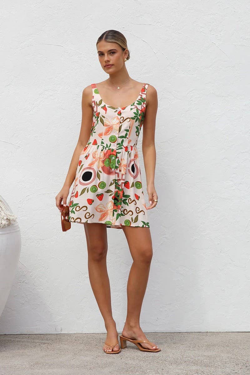 CWDHL1026_SUMMER BUTTON CARDIGAN MINI SLEEVELESS DRESS