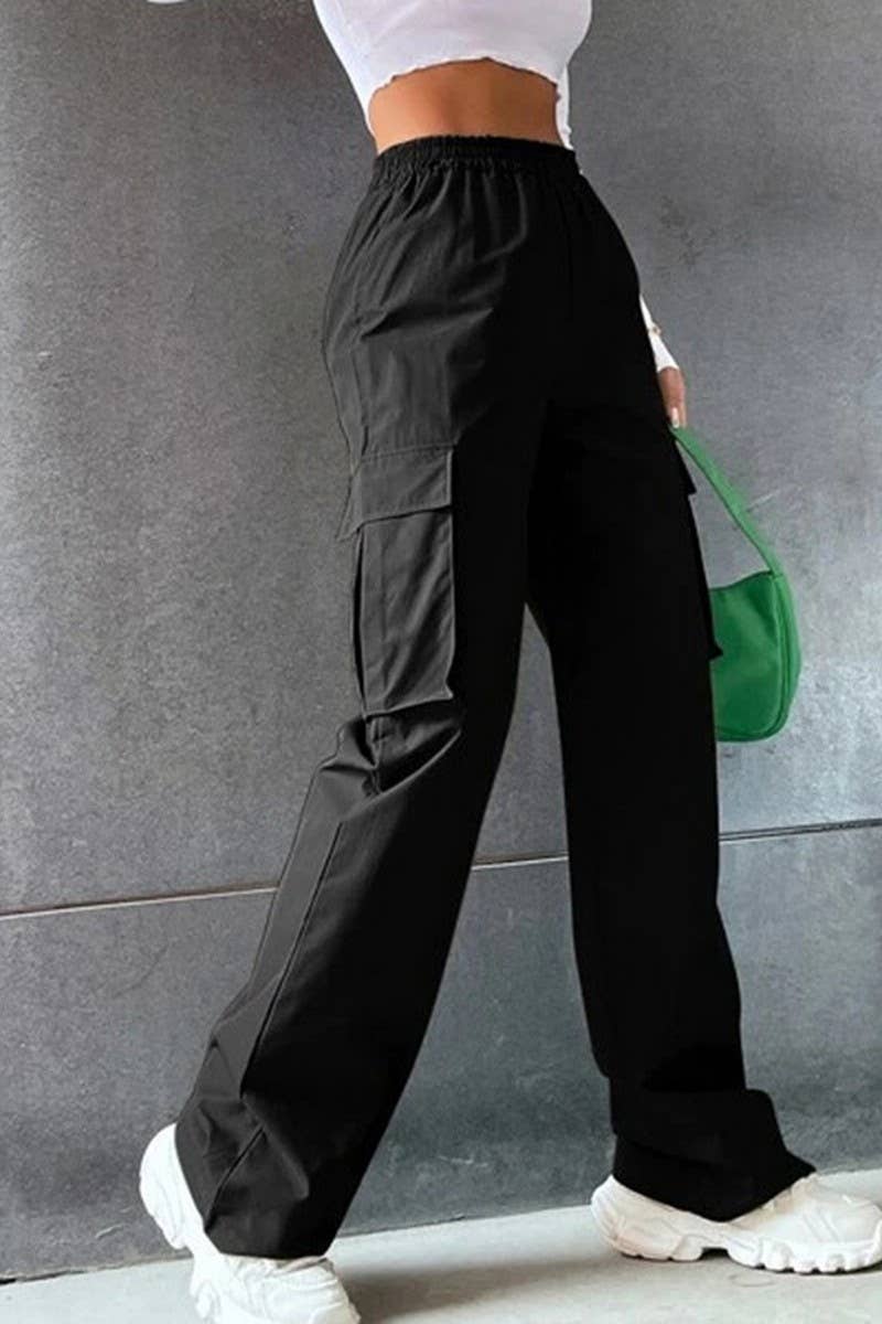 Elastic high-waisted straight-leg overalls