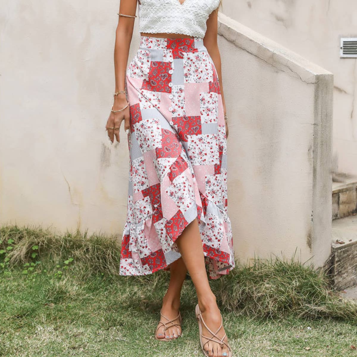 LOOSE FASHION PRINT IRREGULAR SKIRT