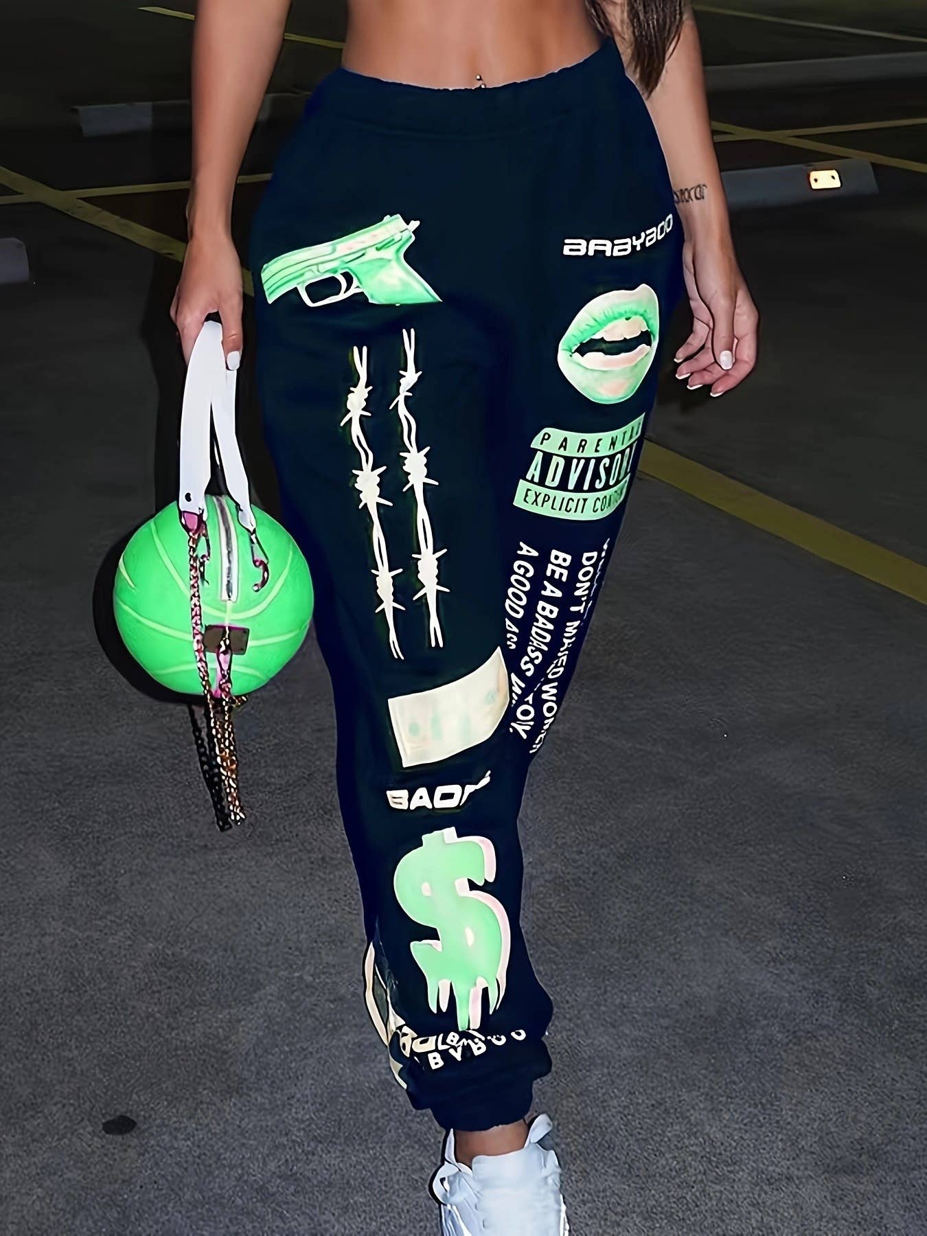 PRINTED ELASTICATED WAIST SPORTS HAREM PANTS