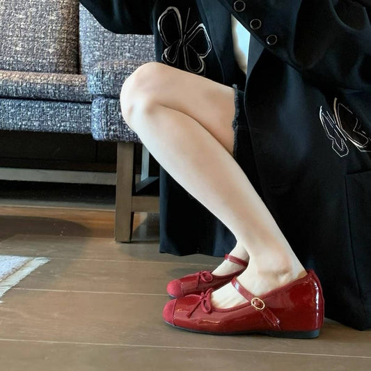 Red Bow Mary Jane Shoes with Hidden Wedge_CWSHF0057