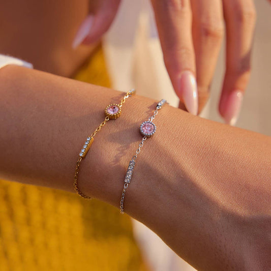 18K Gold Pink Zircon Round Bracelet, No Fade_CWAJE4713
