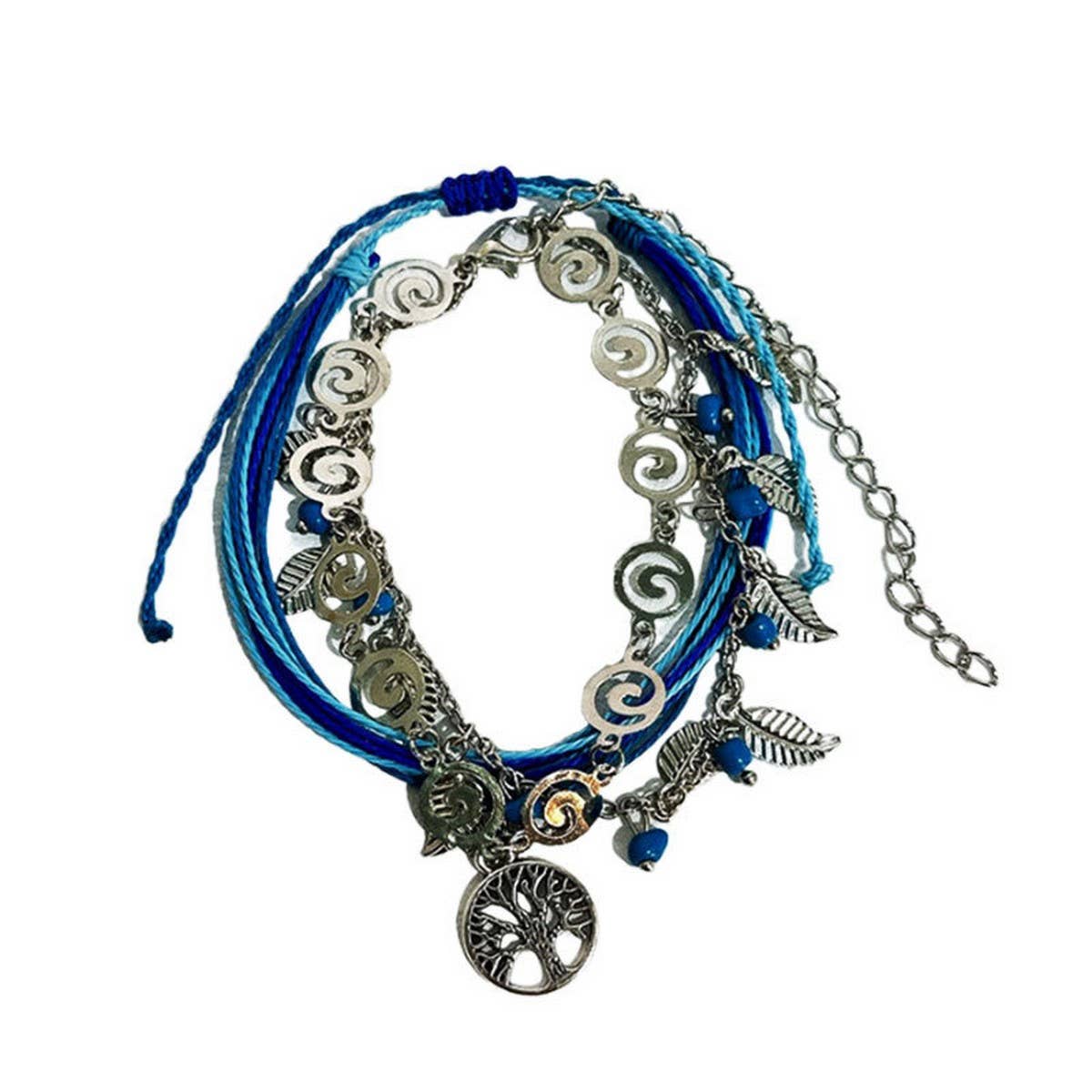 Boho Tassel Anklet Set Tree of Life & Leaf Charms_CWMM6355