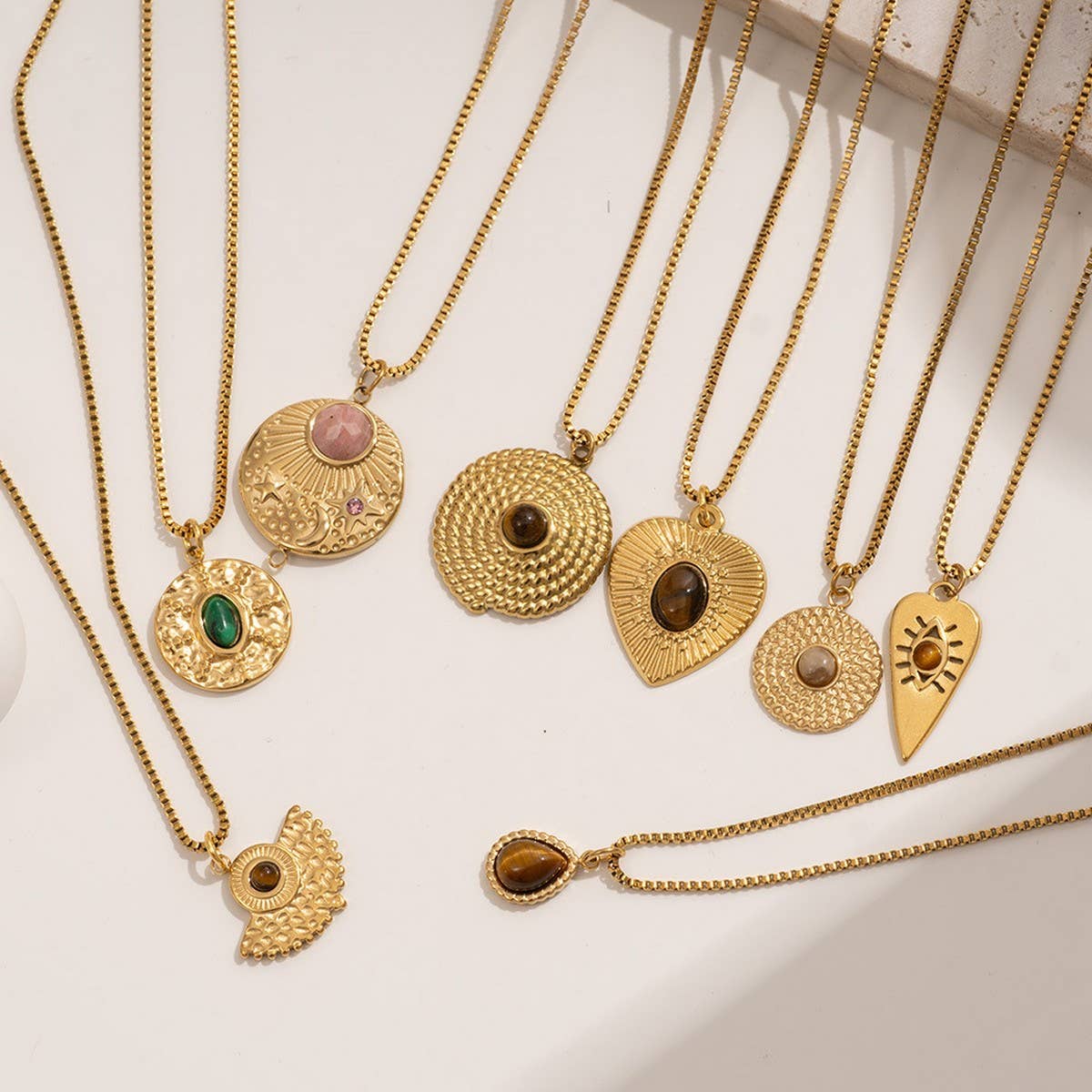 Vintage Stone Pendant Necklace Stainless Steel