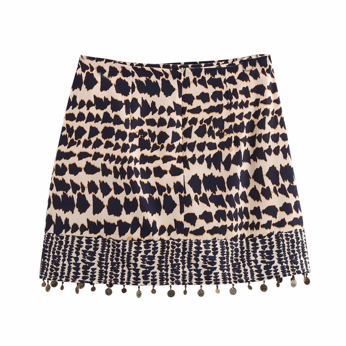 High Waist Beaded Skirt with Vintage Print