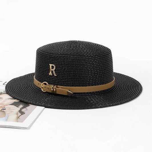 Fashionable rhinestone R letter straw hat_CWAH3484