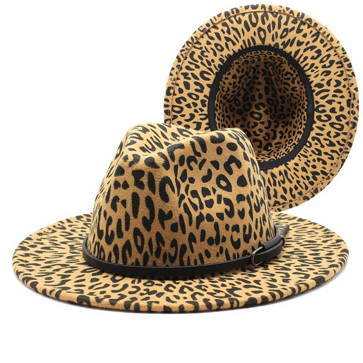 LEOPARD PRINT WOOLEN HAT WIDE BRIM JAZZ HAT_CWAH2534