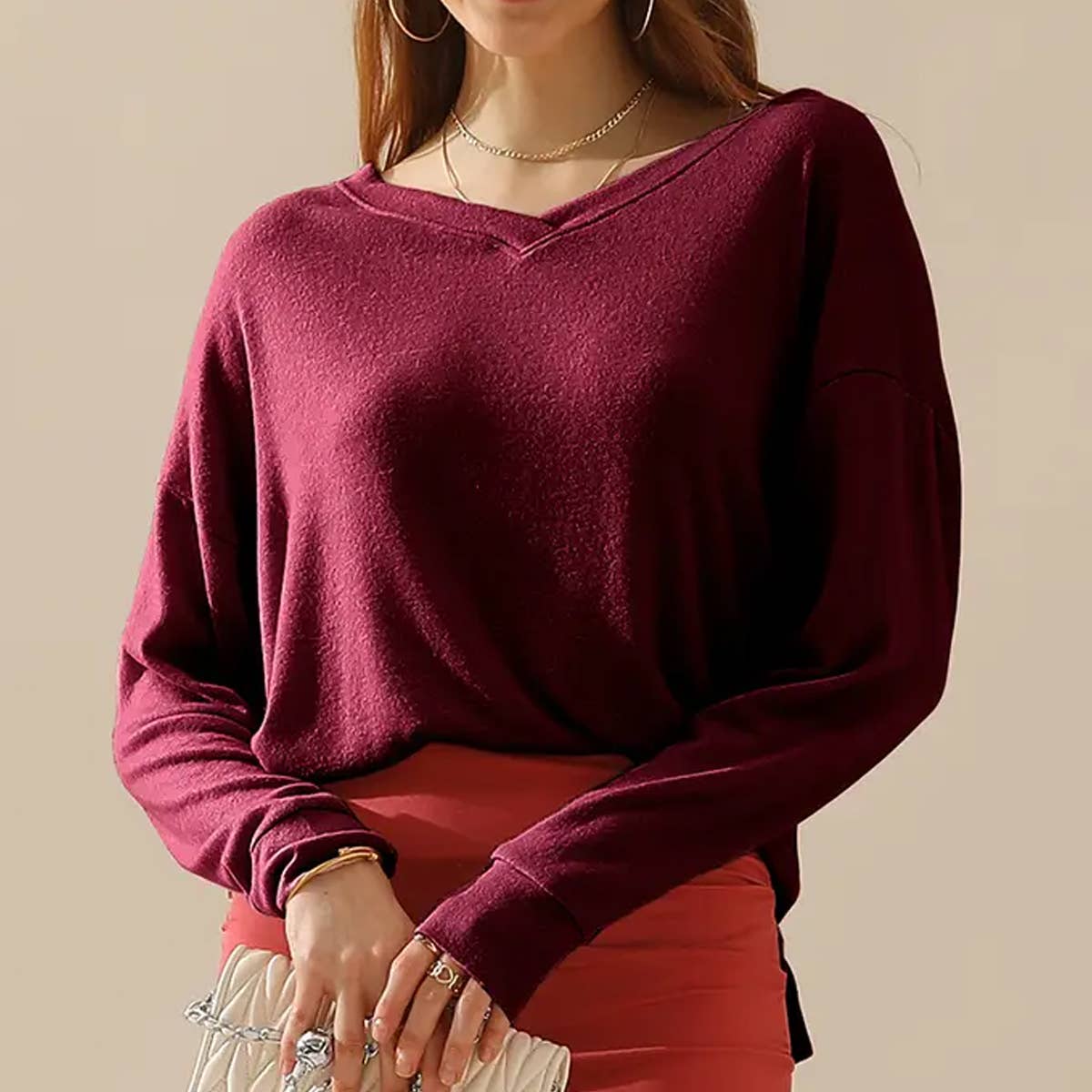WOMEN CASUAL V NECK BLOUSE_CWTTL1407