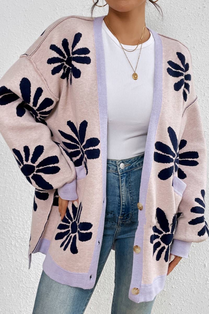 CWOCAL2121_WINTER V-NECK FLOWER LONG SLEEVE CARDIGAN