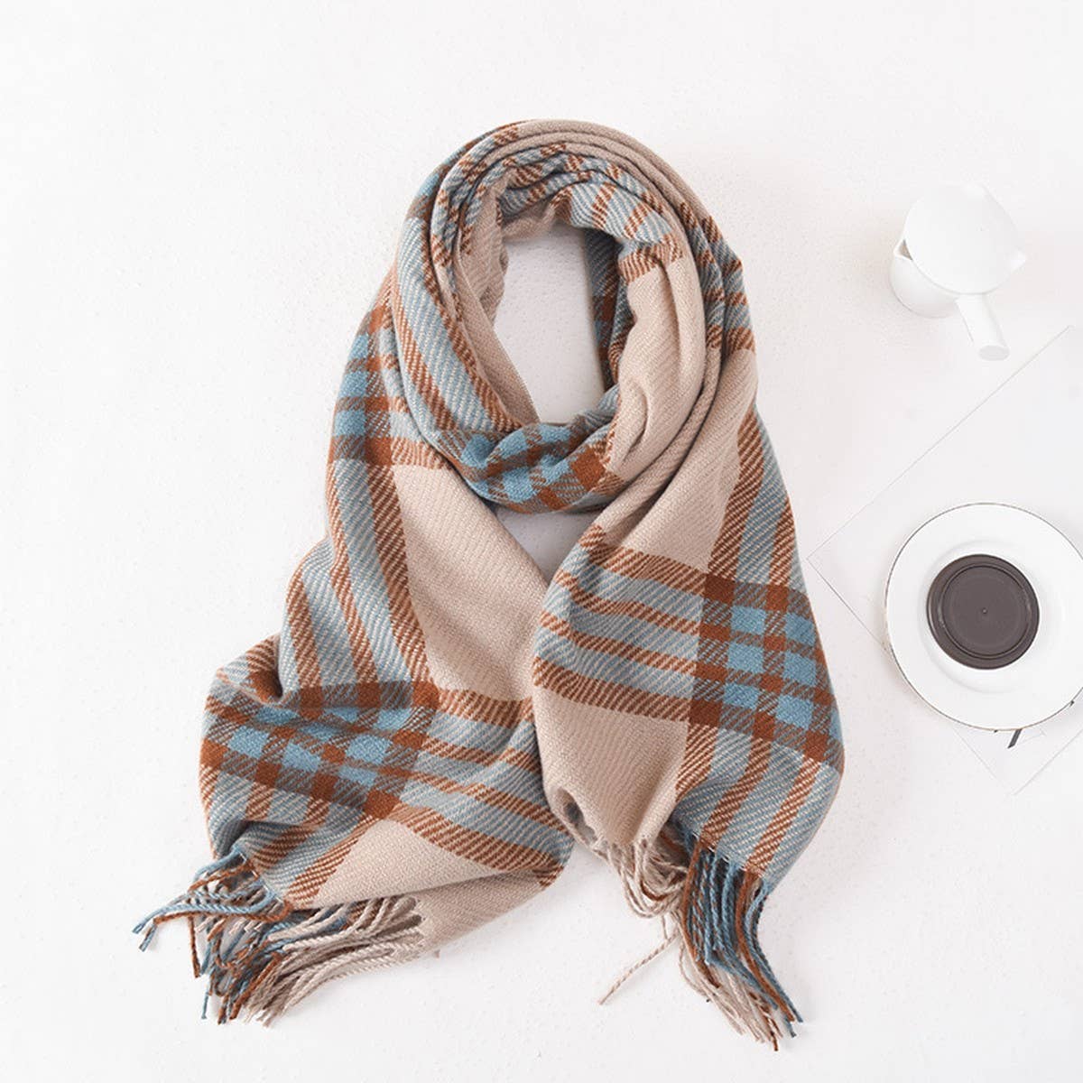TASSEL PLAID WARM STUDENT SHAWL NECK SCARF