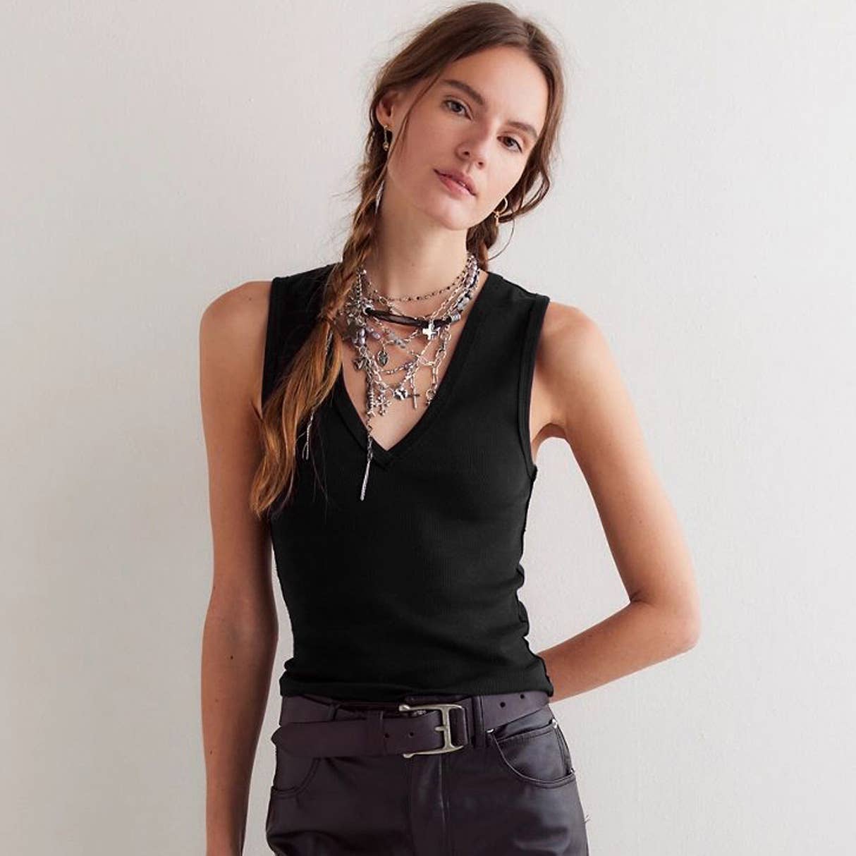 V-neck solid-color ribbed high-end Tanktop