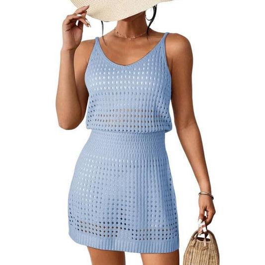 Hollow out sling knit beach dress