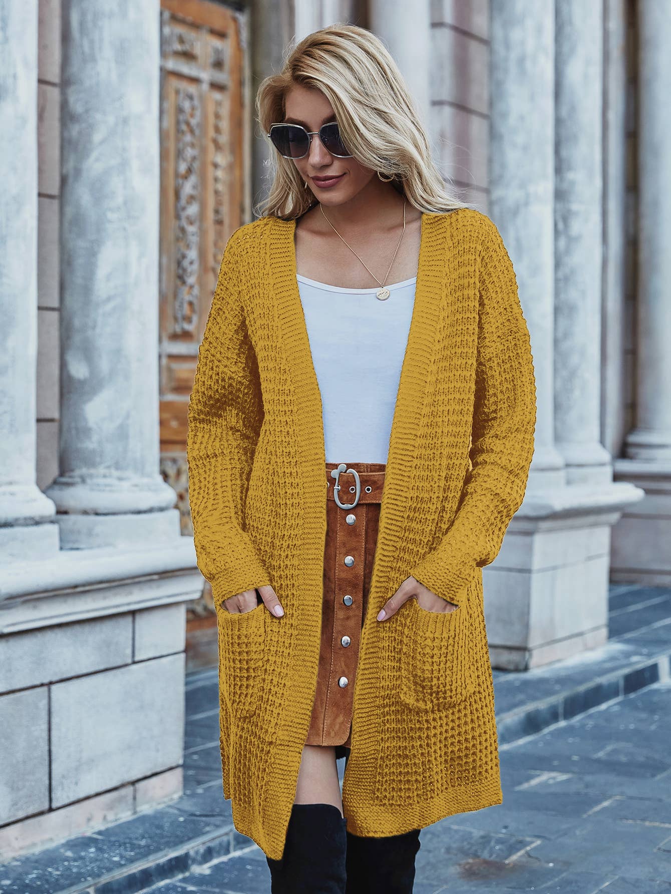 Women's loose plus-size solid color sweater coat