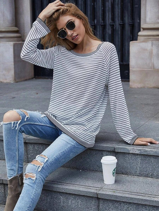CWOSWL1153_Long Sleeve Round Neck Pullover Striped Sweater
