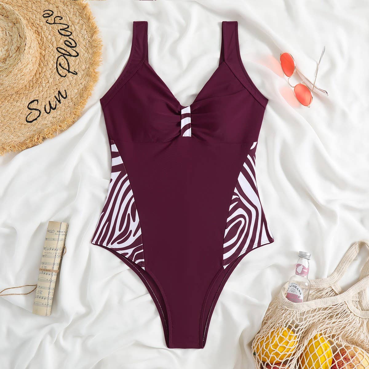 WOMEN'S ZEBRA STRIPED ONE PIECE SWIMSUIT