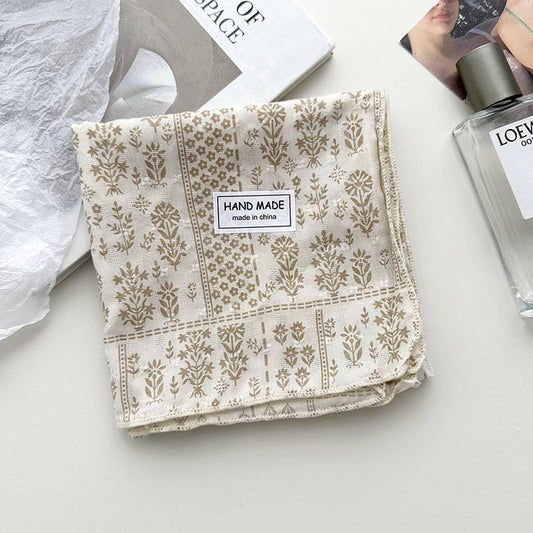 Floral Cotton Linen Square Scarf for Women