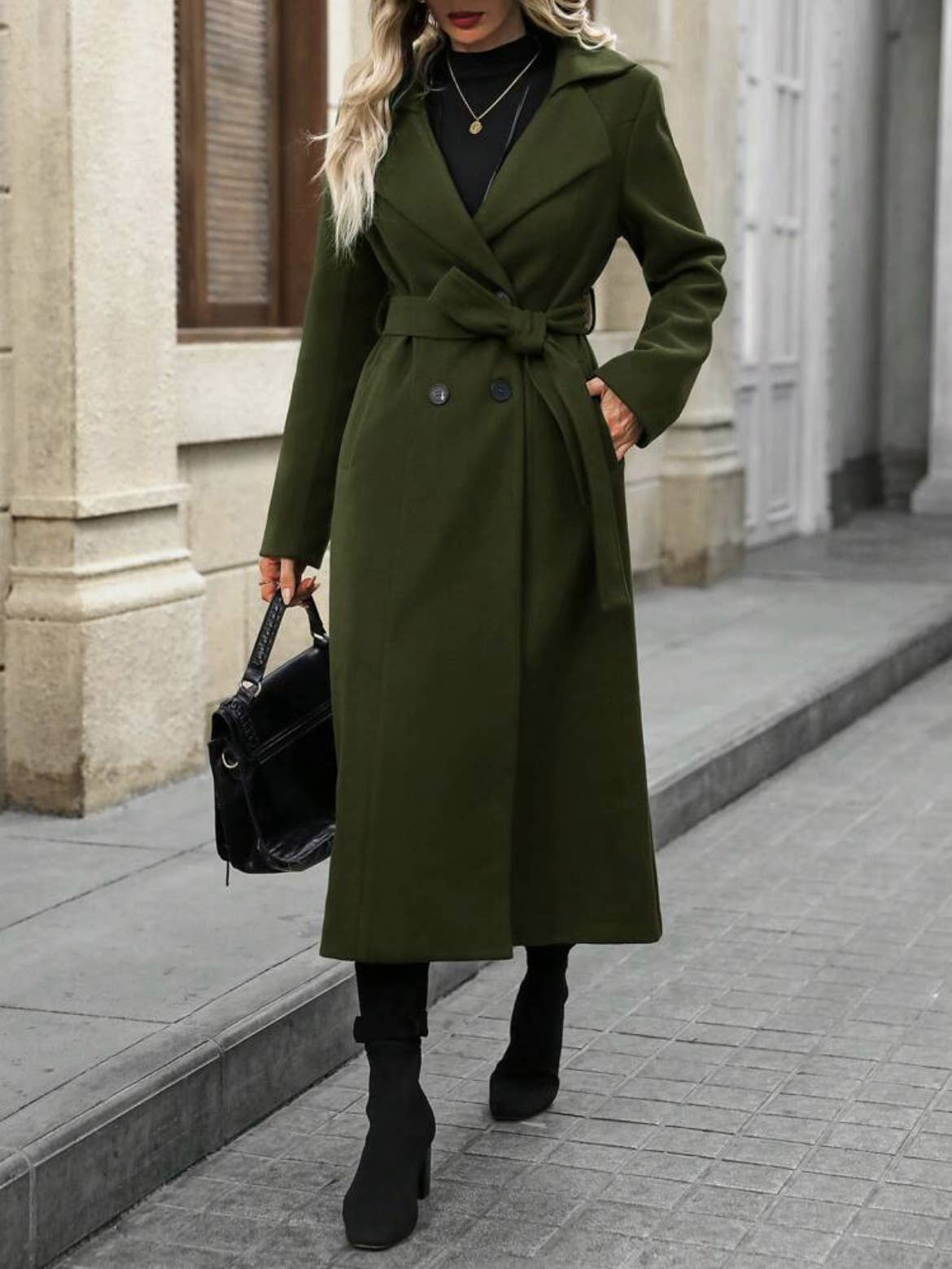 Lapel tie double-breasted and long coat