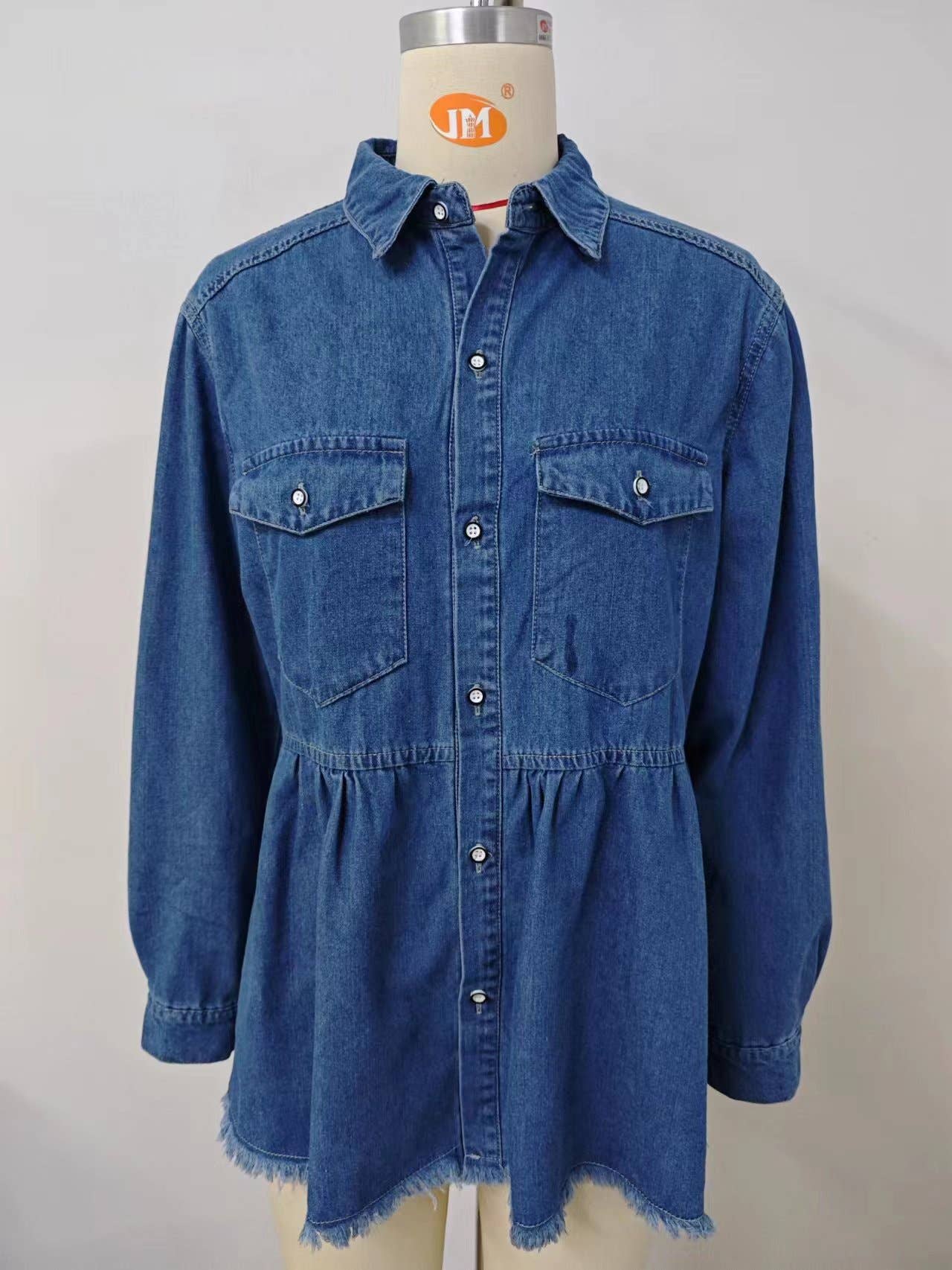 WASHED DENIM SHIRT WITH RAW EDGE