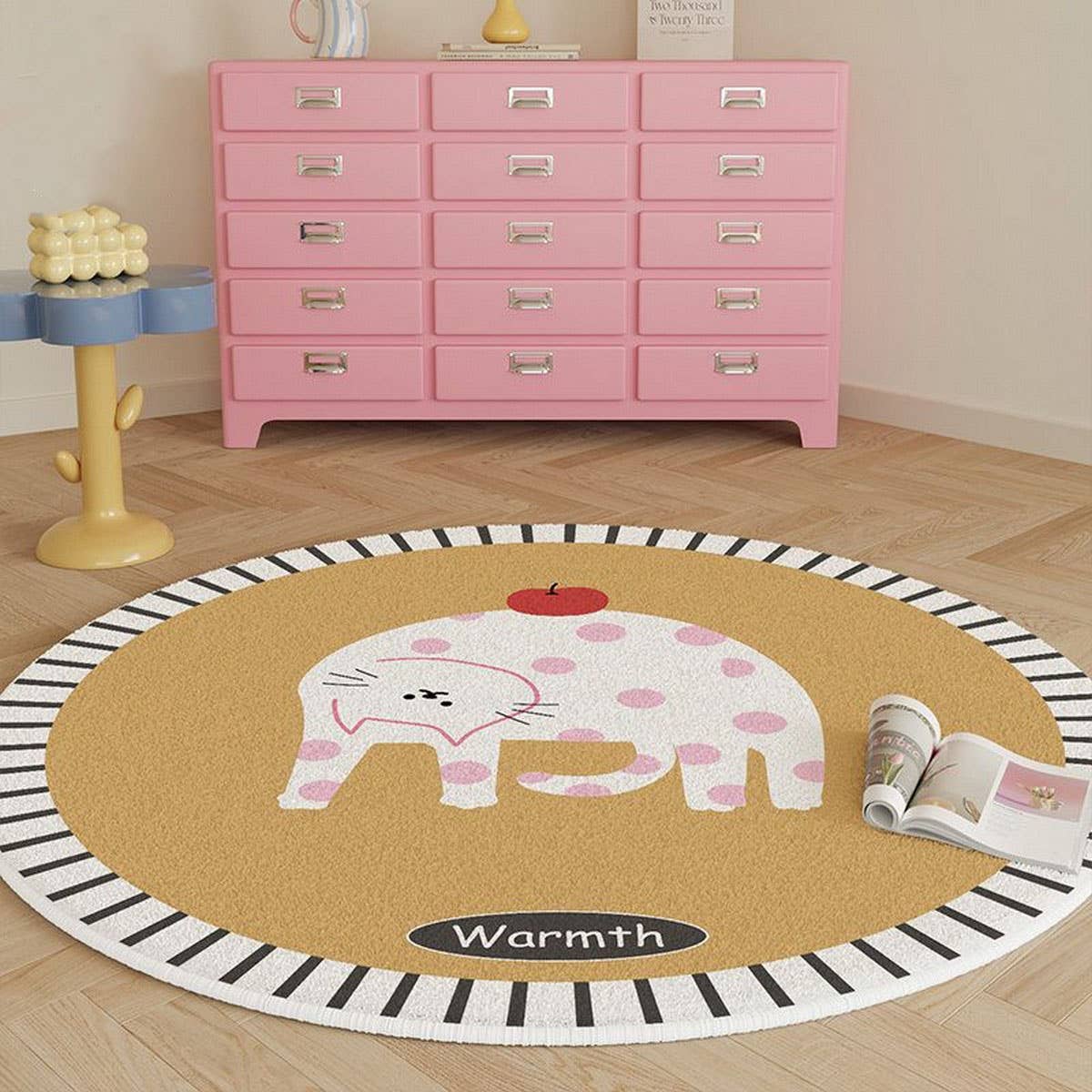 Cute Cartoon Round Rug Plush Floor Mat for Bedroom