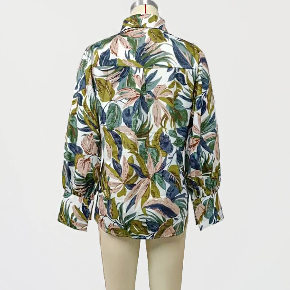 Lantern sleeve printed vintage casual port shirt