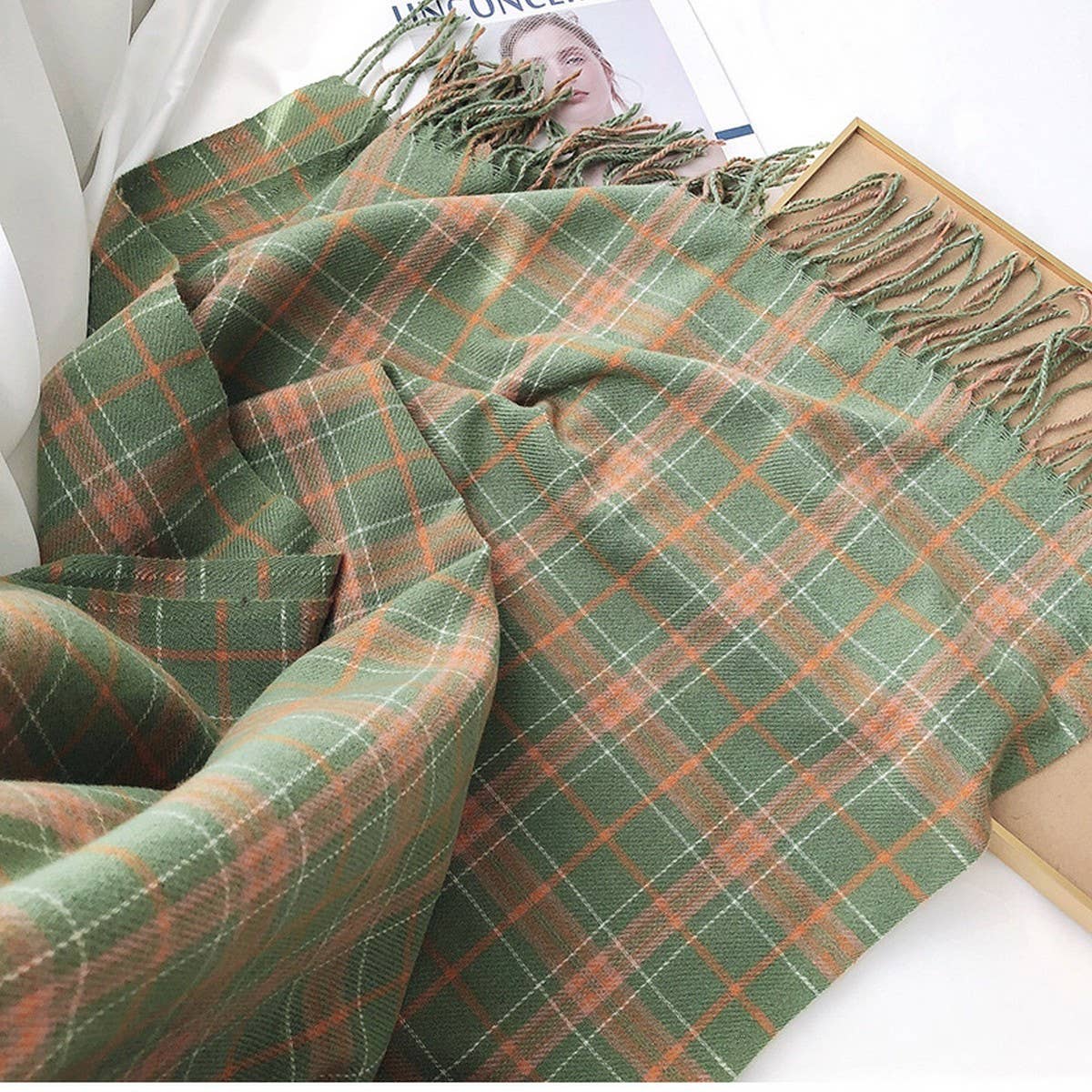 Plaid Faux Cashmere Scarf-Cozy Fringe Winter Wrap_CWASC1459