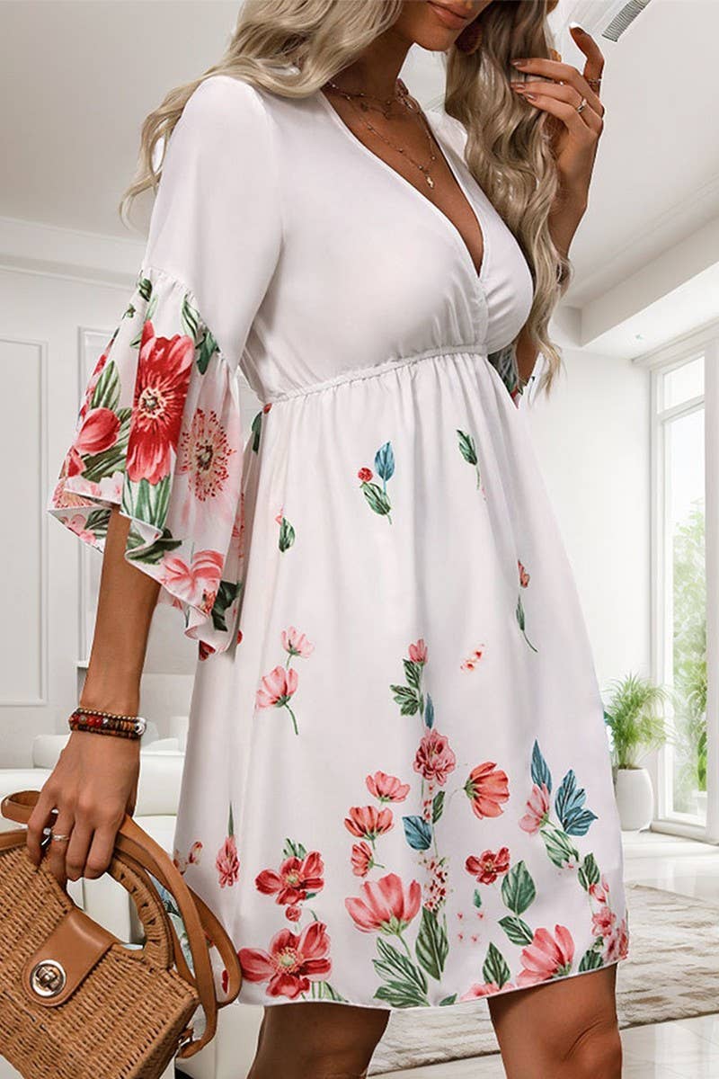 CWDSD7089_2025 NEW FIVE-POINT SLEEVE ELEGANT PRINTED DRESS