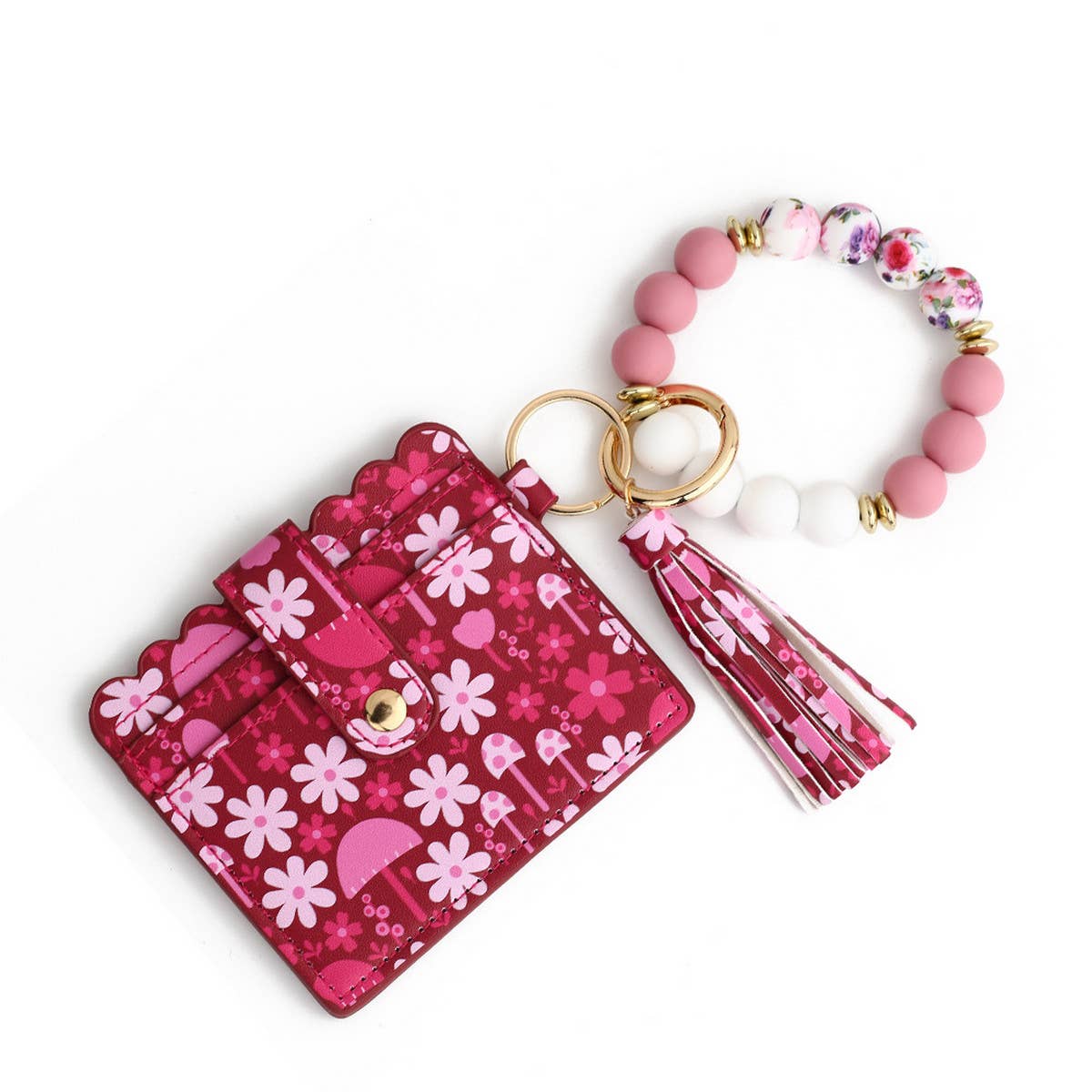 HEART PRINT BRACELET CARD HOLDER KEYCHAIN