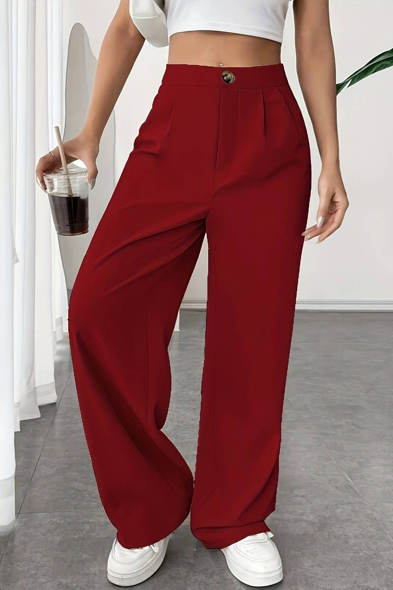 CWBLP1117_SOLID COLOR SUIT STRAIGHT WIDE-LEG PANTS