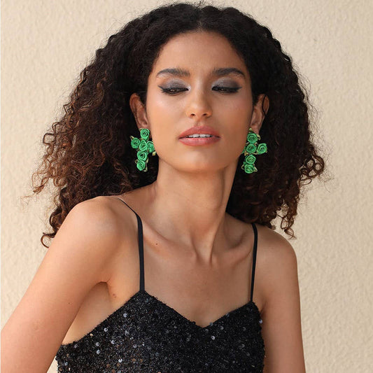 Handmade Fabric Flower Cross Earrings ? Chic Look