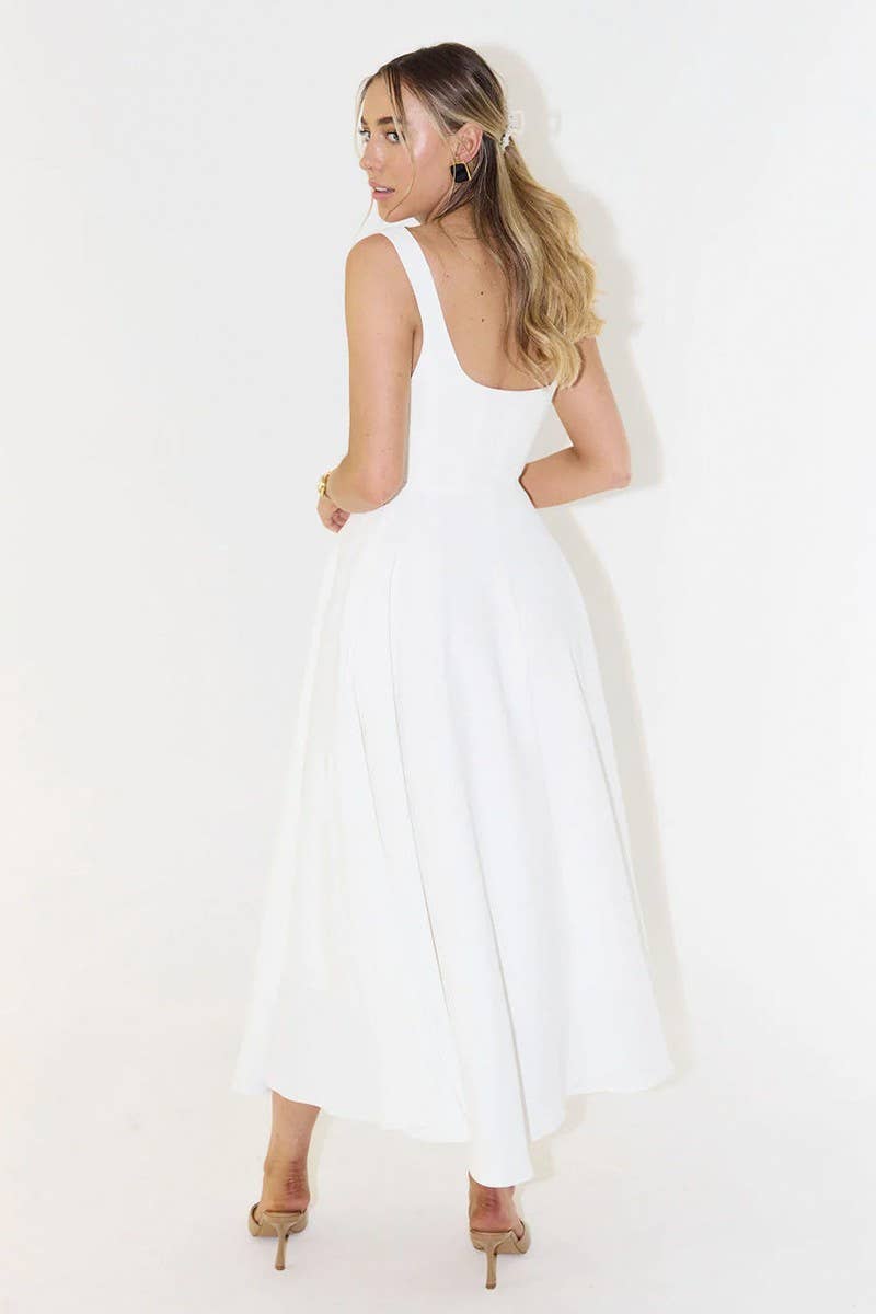 CWDMD5241_SQUARE NECK SLIM FIT SLEEVELESS DRESS