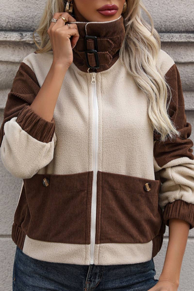 CWOCO1011_HIGH NECK FLEECE COAT IN CONTRASTING COLORS