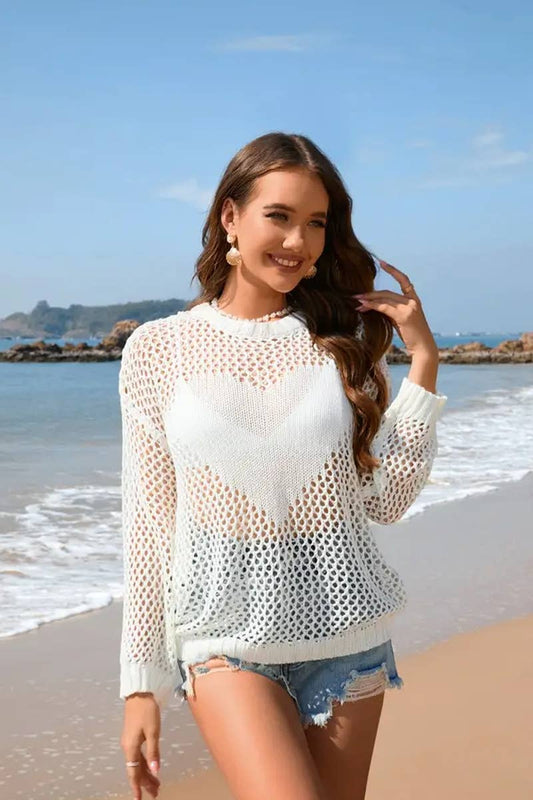 CWTTL1991_SUMMER ROUND NECK HEART SOLID COLOR BEACH COVER UP