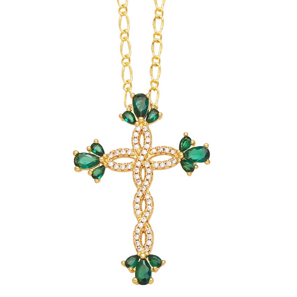 COLORED ZIRCON CROSS PENDANT NECKLACE