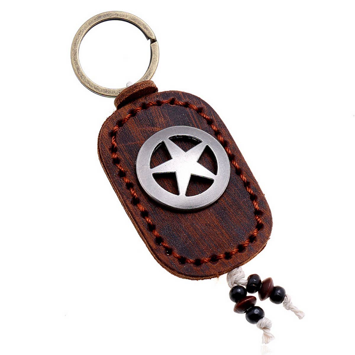 FIVE-POINTED STAR DOUBLE-LAYER COWHIDE KEYCHAIN