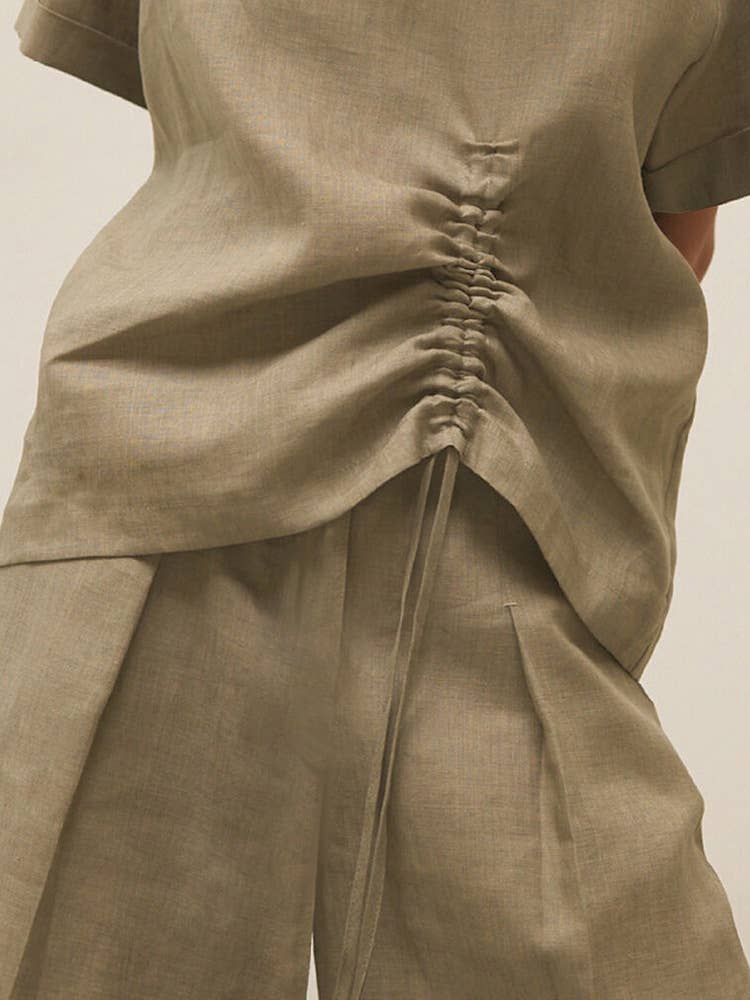 Linen V-neck slouchy commuter blouse