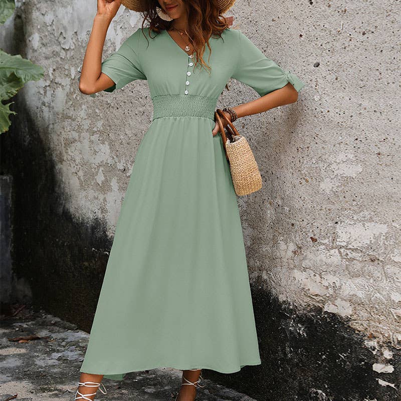 Solid color belted dress