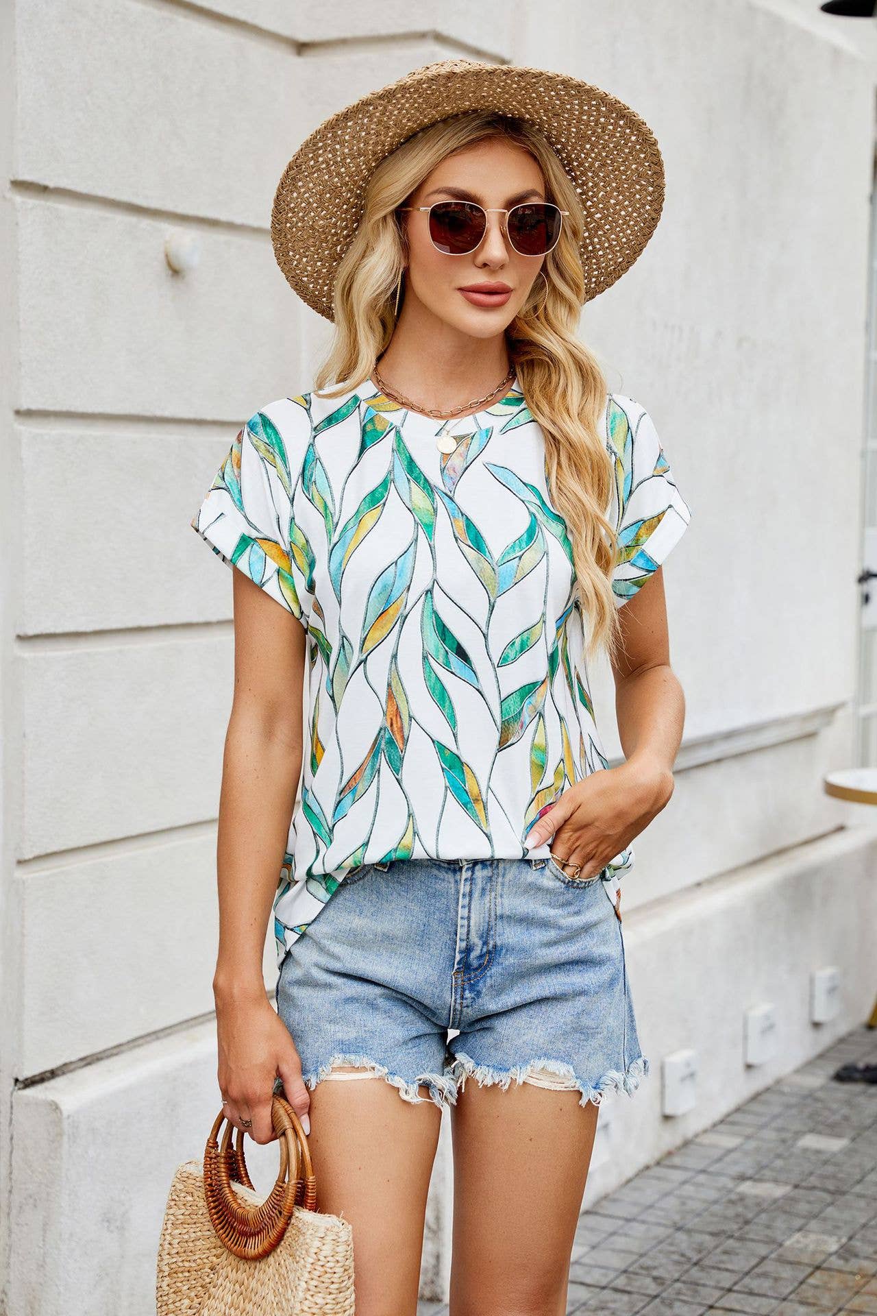Holiday print crew neck short-sleeved T-shirt