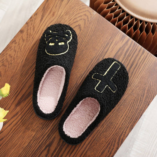Glitter Embroidered Skull Cotton Slippers_CWSHF00219