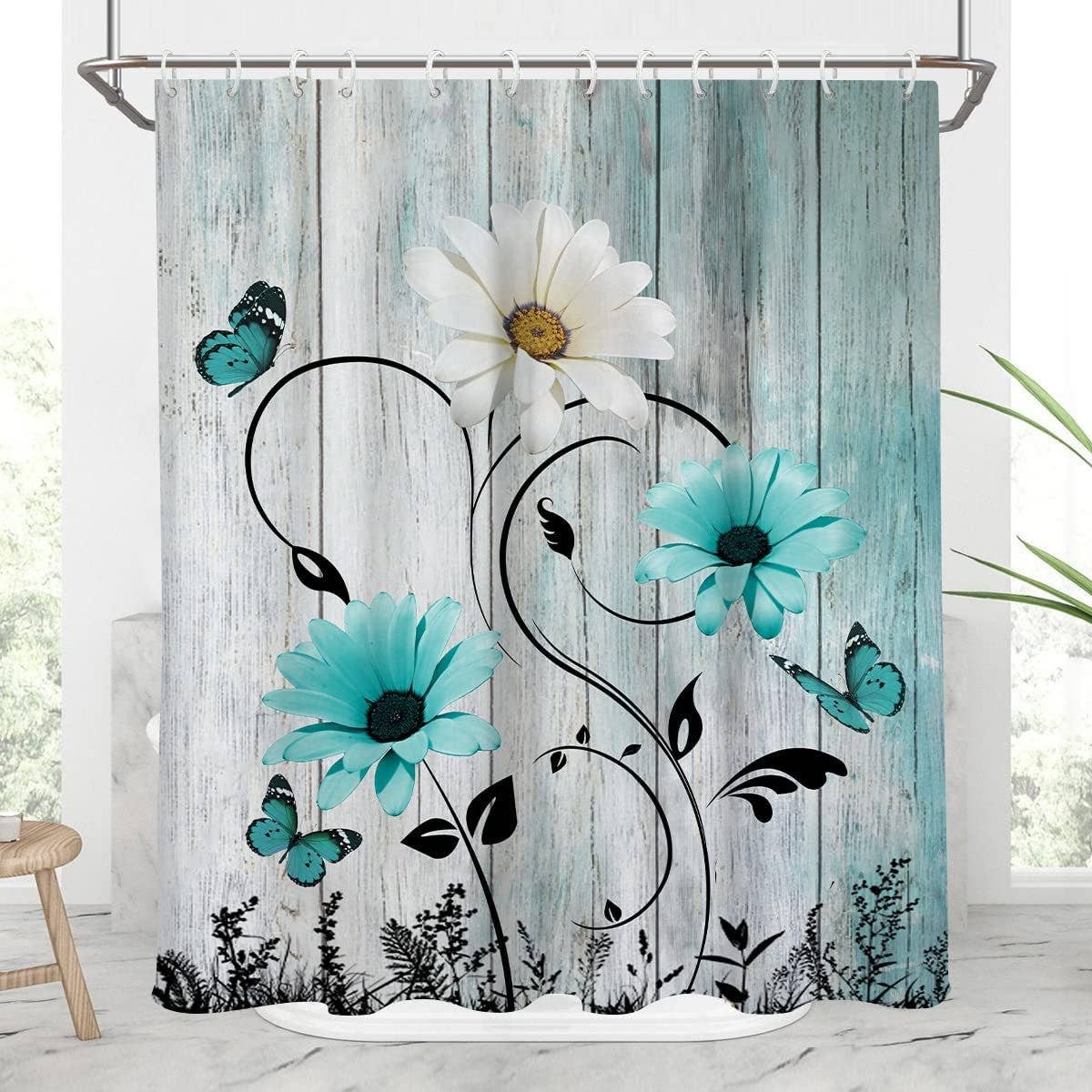FLOWER WATERPROOF BATHROOM SHOWER CURTAIN