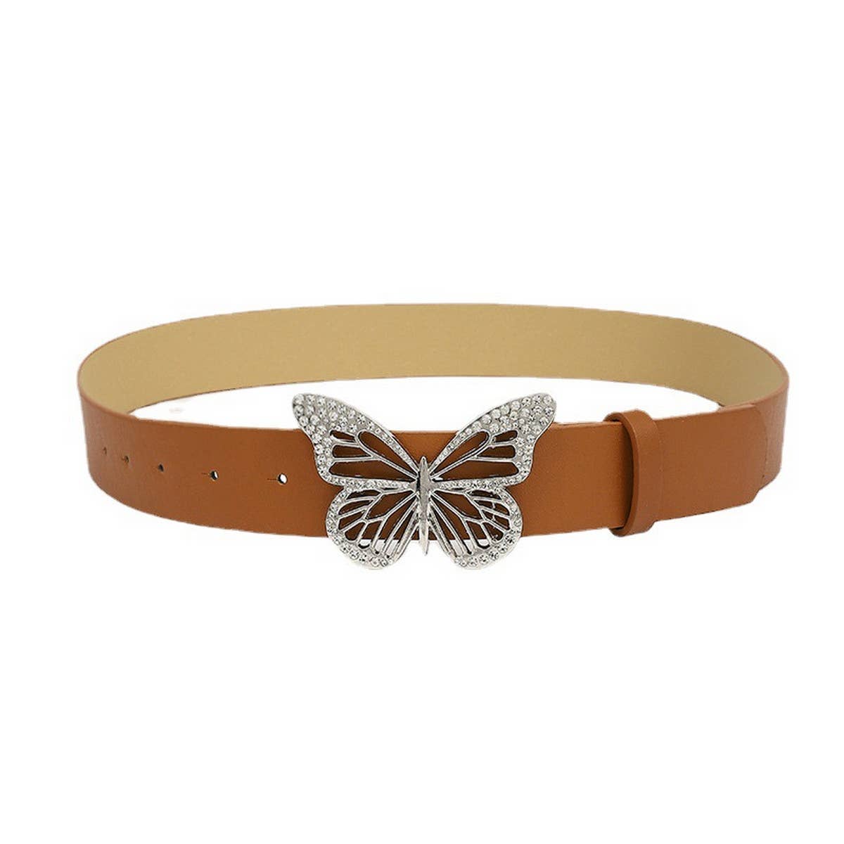 CWABE0889_SIMPLE BUTTERFLY RHINESTONE BUCKLE BELT