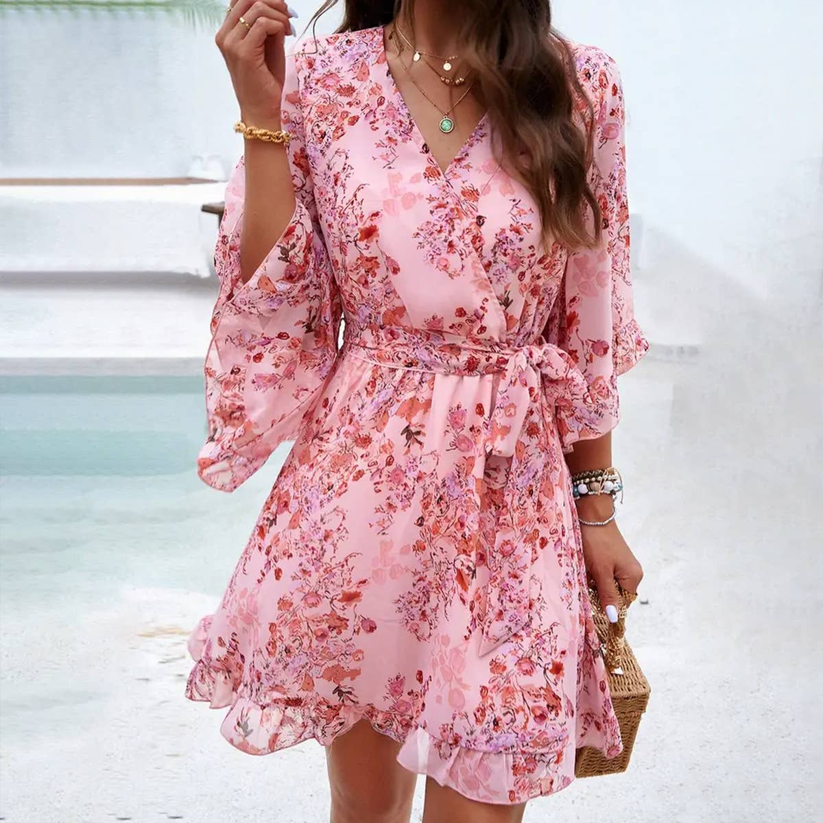 WOMEN ELEGANT PRINT STRAPPY DRESS_CWDSD2404