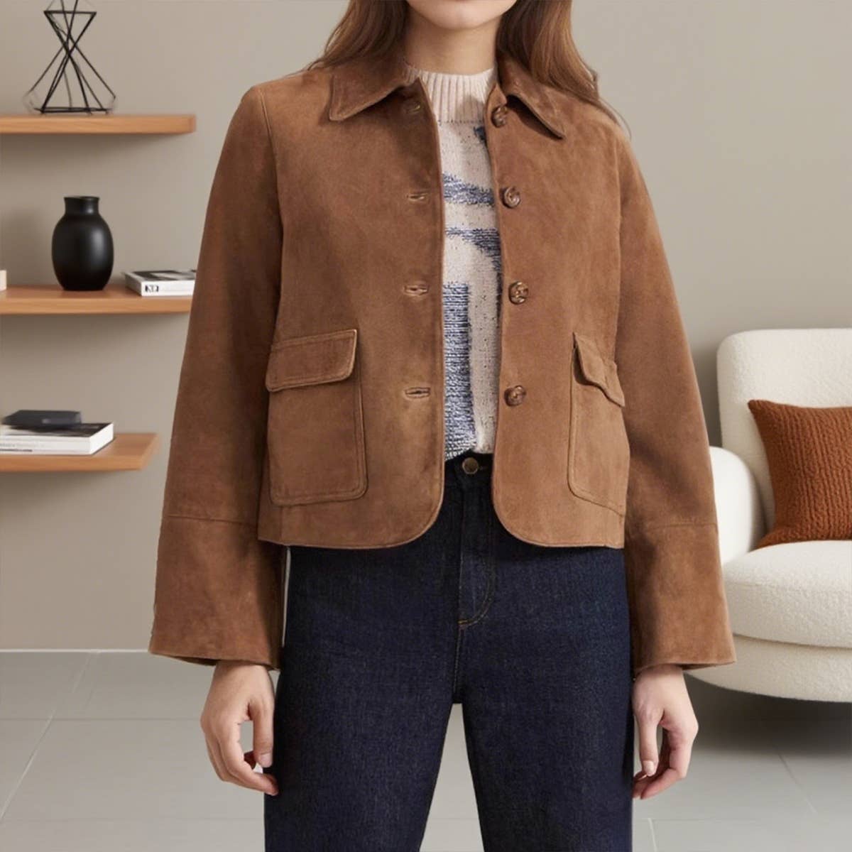 Suede solid-color fashionable jacket