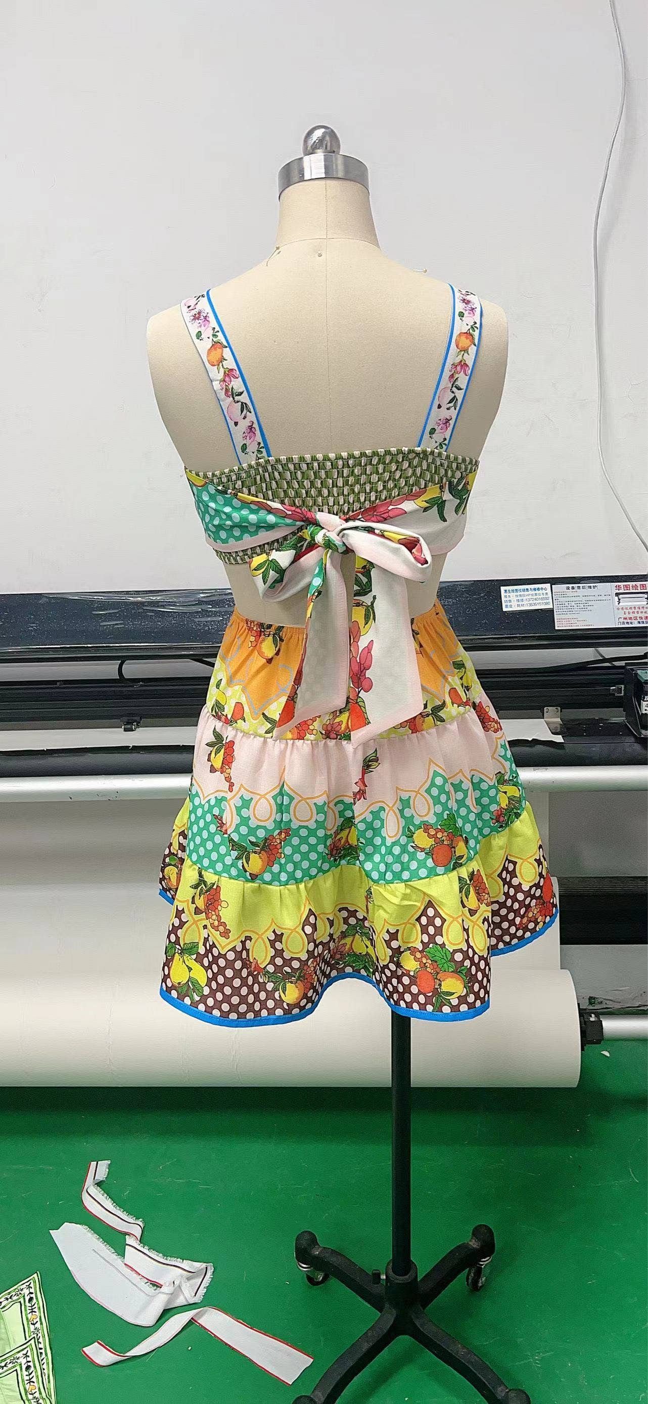 PRINTED PATCHWORK LACE-UP DRESS