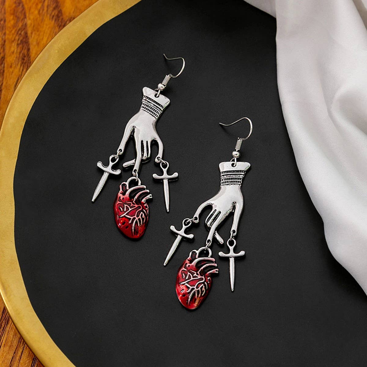 DARK STYLE PERSONALITY CLAW CROSS HEART EARRINGS