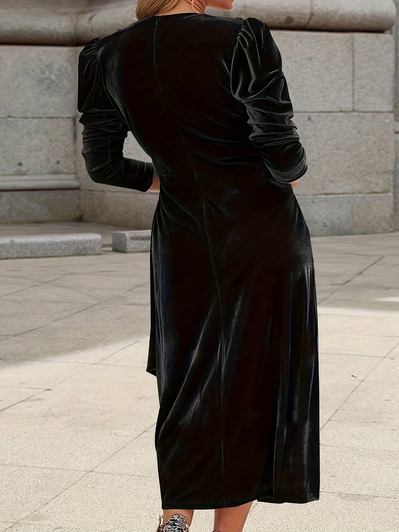 V-NECK ELEGANT CASUAL FASHION SOLID COLOR DRESS