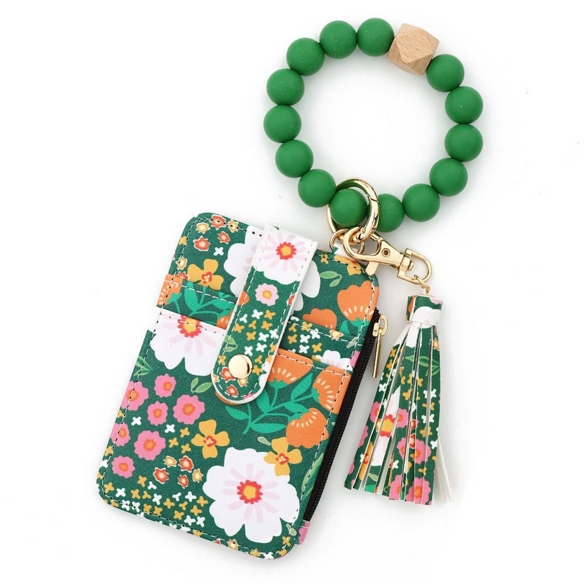 Printed Leather Card Holder with Beaded Bracelet_CWAB4932