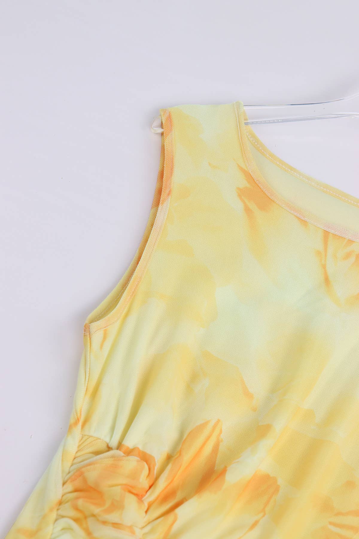 Waistband sleeveless print pleated dress