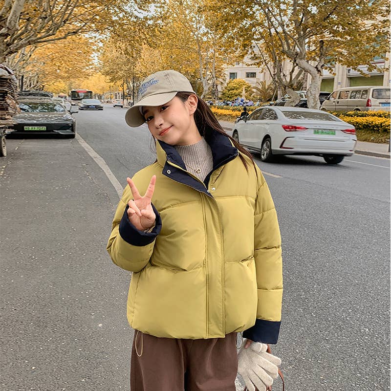 Short standing collar loose thick padded jacket